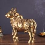 Pure Brass Large Standing Nandi Fully Engraved Sculpture | 14" Height | Sacred Hindu Art | Traditional Collection | Divine Presence | Jaipurio